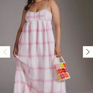 Anthropologie Pink gingham maxi dress XL NWT